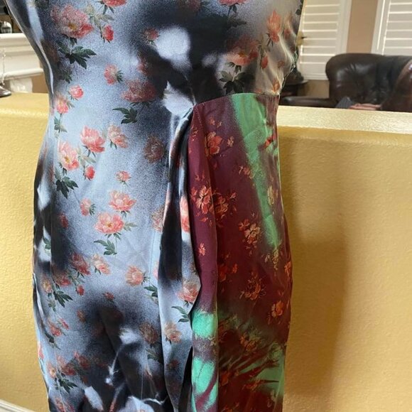 Clemente Botanical Silk Slip Midi Dress Asymmetric Sz 32 XXS/0 - Picture 5 of 14